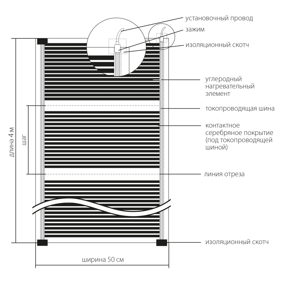 Комплект ПНК 220 Вт/м² - 6м² Пленочный теплый пол SLIM HEAT.